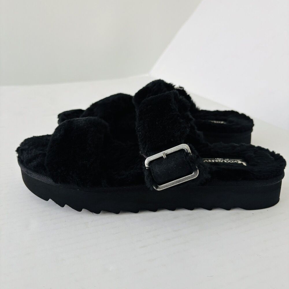 Koolaburra by UGG Furr-Ah Women’s Black Faux Fur Buckle Slide Slippers US 9